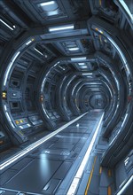 Three dimensional render of futuristic corridor inside a spaceship or space station, AI generated