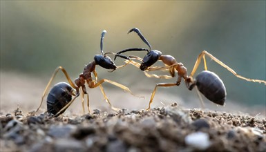 Animals, symbol, close-up of two fighting ants, AI-generated, AI generated