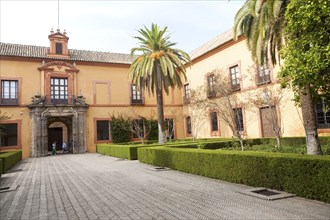 Patio gardens Alcazar palaces, Seville, Spain, Europe