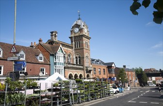 Town hall tower and market place Hungerford, Berkshire, England built 1870 by Ernest Prestwick