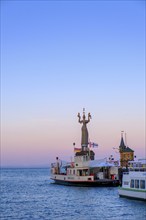 Imperia at the harbour entrance, by artist Peter Lenk, Constance, on Lake Constance,