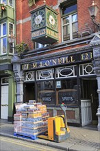 Bottles morning deliveries M.J. O'Neill traditional pub, Dublin city centre, Ireland, Republic of