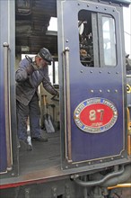 Steam train of Welsh Highland Railway, Porthmadog station, Gwynedd, north west Wales, UK