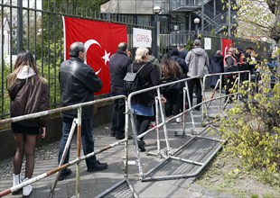 Queue in front of the Turkish Consulate General. Turkish citizens entitled to vote in Germany can