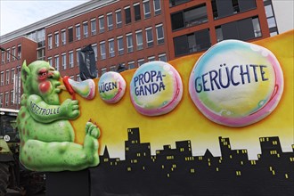 Internet troll with soap bubbles lies, propaganda, rumours, fake news, Rheinische Post newspaper