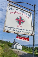 White wooden church St Ambrose, Corner Brook, Bay of Islands, Newfoundland, Canada, North America