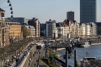 Skyline of Düsseldorf on the Rhine, Mannesmannufer, houses on the banks of the Rhine, Old Town,