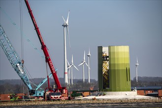Construction of a wind turbine, Enercon steel pillar, near Kerken, Kleve district, Lower Rhine,