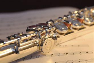 Symbolic image: Transverse flute on music book