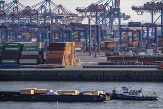 HHLA Container Terminal Burchardkai, pushed convoy, with general cargo logistics, on the Elbe,