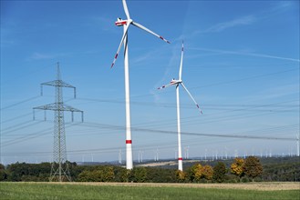 Wind farm near Bad Wünnenberg, Ostwestfalen Lippe, along the A44 motorway, North Rhine-Westphalia,