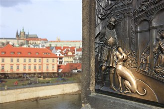 Part of the monument commemorating the drowning of St John Nepomuk on Charles Bridge, Prague, Czech