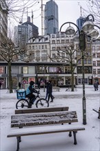 Winter, houses in the Freßgass, snowfall, construction site of the FOUR construction project, 4