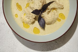 Close-up view of Georgian satsivi with chicken and walnut sauce