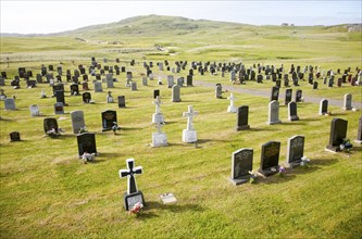 Burial ground set in machair grassland at Allathasdal, Barra, Outer Hebrides, Scotland, UK