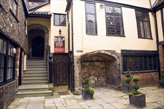 Historic courtyard of Strangers' Hall, Norwich, Norfolk, England, UK