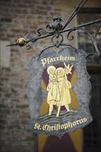 Nose sign from the St Christophorus parish hall, Werne, North Rhine-Westphalia, Germany, Europe