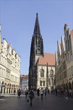 Prinzipalmarkt and St. Lamberti Church, Münster, Münsterland, North Rhine-Westphalia, Germany,