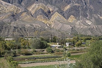 Farm near the village Maimará at foot of the mountain Paleta del Pintor, Painter's Palette in the