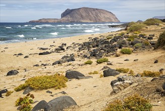 Montana Clara island nature reserve from Graciosa island, Lanzarote, Canary Islands, Spain, Europe