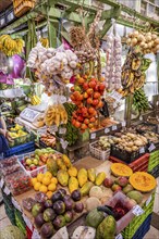 Display of fruit and vegetables at a market stall, Mercado Central de San José, San José, Costa