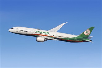 A Boeing 787-9 Dreamliner aircraft of EVA Air with the registration number B-17881 at the airport