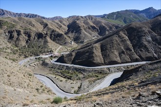 Road with serpentines, mountain landscape, Tizi-n-Tichka pass road, High Atlas, Morocco, Africa