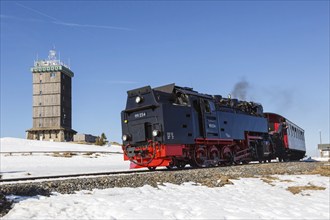 Steam train of the Brockenbahn railway Steam railway on the Brocken, Germany, Europe