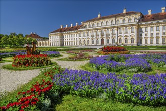 Garden parterre with flowerbeds in front of the New Palace in the Schleissheim Palace complex,