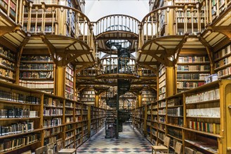 Beautiful library with old books, Benedictine Abbey Maria Laach, Eifel, Rhineland-Palatinate,