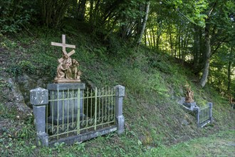 Orcival in Auvergne Volcanoes Regional Natural Park, Statues of Christ's Way of the Cross. Puy de