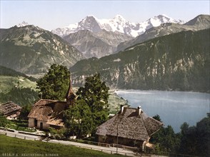 Beatenburg, Beatenberg, the church, Bernese Oberland, Switzerland, Historic, digitally restored