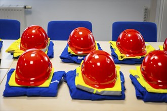 EOccupational safety equipment for a factory tour at Ecobat Resources Freiberg, Freiberg, Saxony,