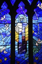 The Ascension by Surinder Warboys, stained glass window, Church of Saint Peter, Chillesford,