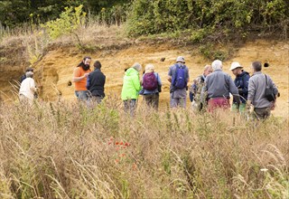 Geology fieldtrip at Sutton Knoll SSSI, Rockhall Wood Pit, Sutton, Suffolk, England, UK