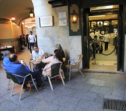 Chocolateria San Gines famous chocolate drink and churros cafe, Madrid city centre, Spain opened