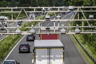 Sensors on a toll bridge, for recording motorway tolls, on the A43 motorway near Dülmen,