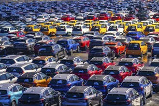 Car terminal in the Logport I inland port, in Duisburg on the Rhine, vehicle handling of new cars,