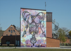 Erotic mural on a school building in Ystad by artist Carolina Falkholt, Skåne County, Sweden,