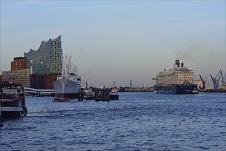 Hamburg, HafenCity, Elbe Philharmonic Hall concert hall, Mein Schiff 6. cruise ship