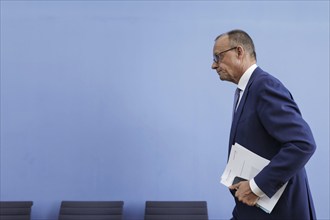 Friedrich Merz, CDU party chairman, at the Federal Press Conference on the consequences of Solingen