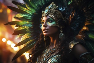 Captivating image capturing the essence of the Rio Carnival, showcasing a dancer adorned in an