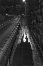 Elderly man at night in a subway, Nuremberg, Middle Franconia, Bavaria, Germany, Europe