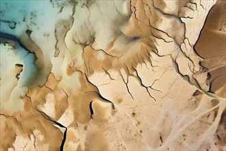 Aerial view capturing the abstract geometric patterns of a dry desert landscape, AI generated