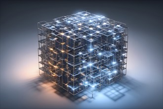 Interconnected cubes symbolizing a blockchain network, AI generated