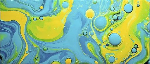 Abstract wallpaper with colorful blobs and liquid shapes on a green background, AI generated