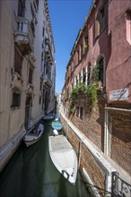 Narrow canal full of boats, Venice, Veneto, Italy, Europe