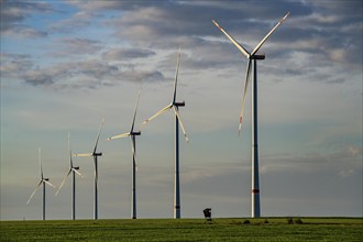 RWE wind farm near Bedburg, at the Garzweiler opencast mine, on recultivated part of the opencast