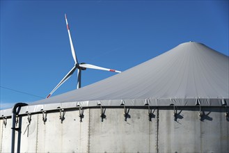 Wind farm near Bad Wünneberg, biogas plant, Ostwestfalen Lippe, North Rhine-Westphalia, Germany,