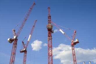 Cranes, construction site, new Covivio high-rise next to the Hotel Park Inn, Alexanderplatz, Mitte,